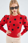 Red and Black Polka-Dot Puff Sleeve Sweater by Compania Fantastica