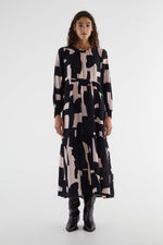 Black and White Abstract Print Midi Dress by Compania Fantastica