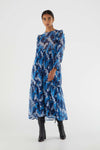 Blue Chiffon Abstract Print Midi Dress by Compania Fantastica