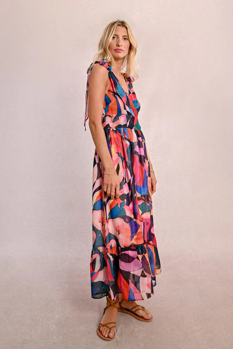 print tie dress Final sale Abstract Print Tie-Shoulder Maxi Dress by Molly Bracken – Modern Millie