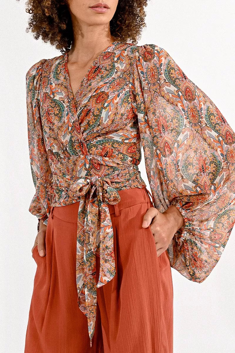 Paisley Cropped Wrap Top by Molly Bracken