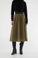 Gold Elastic Waist Midi Skirt by Compania Fantasica