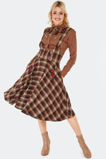 Western Brown Plaid Suspender Skirt by Voodoo Vixen
