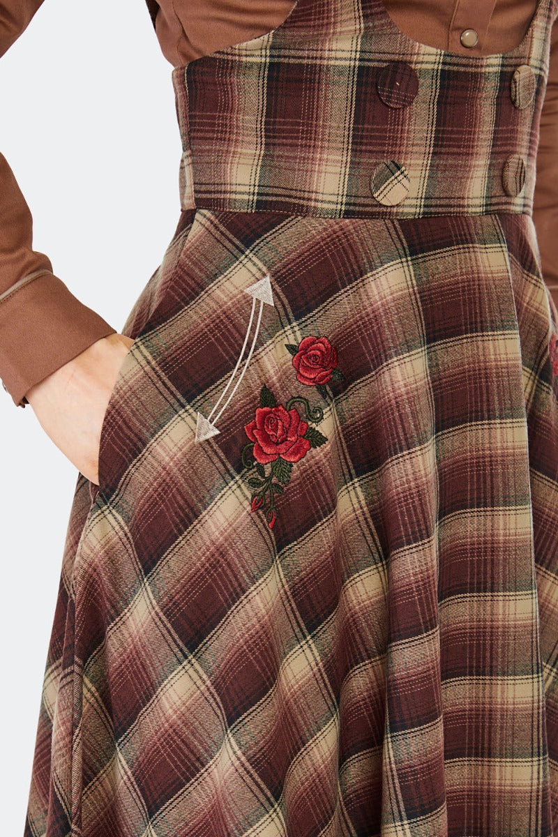 Western Brown Plaid Suspender Skirt by Voodoo Vixen