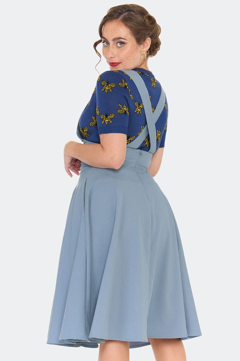 high waisted pinafore dress Floral Bee Embroidered Skirt by Voodoo Vixen korean pinafore dress