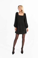 Black Metallic Balloon Sleeve Mini Dress by Molly Bracken