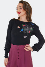 Floral Moth and Web Sweater by Voodoo Vixen
