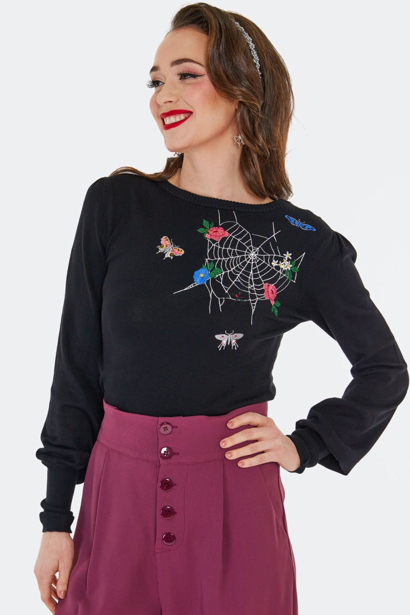 Floral Moth and Web Sweater by Voodoo Vixen
