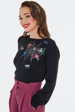 Floral Moth and Web Sweater by Voodoo Vixen