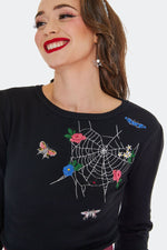Floral Moth and Web Sweater by Voodoo Vixen
