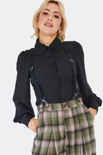 Plaid Wide Leg Suspender Pants by Voodoo Vixen