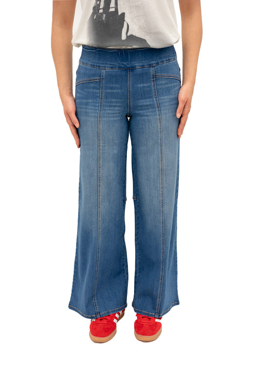30" Pull On Wide Leg Jeans in Medium Wash by 1822 Denim