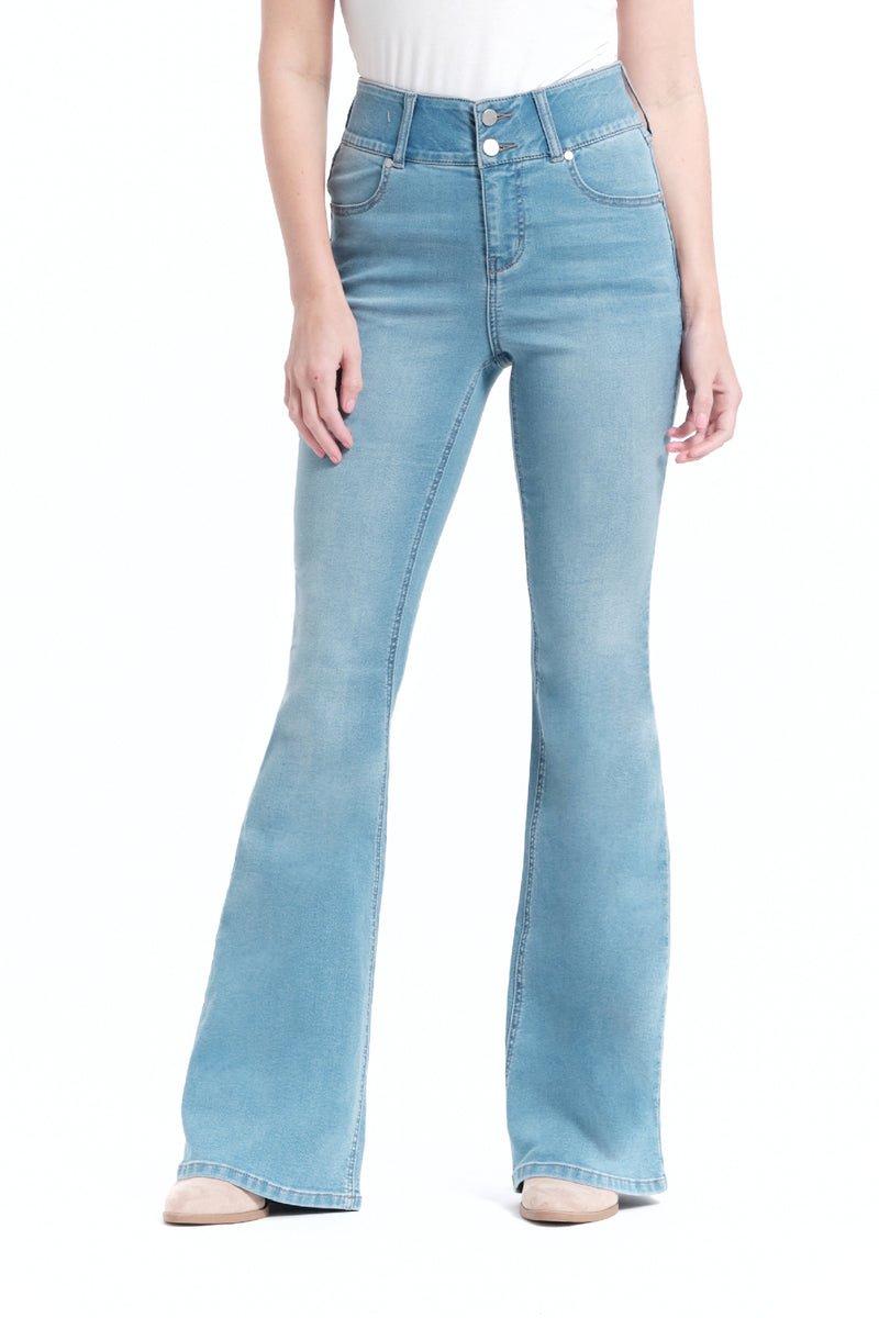 Petite 29" Shapewear Flare Leg Jeans in Light Wash by 1822 Denim