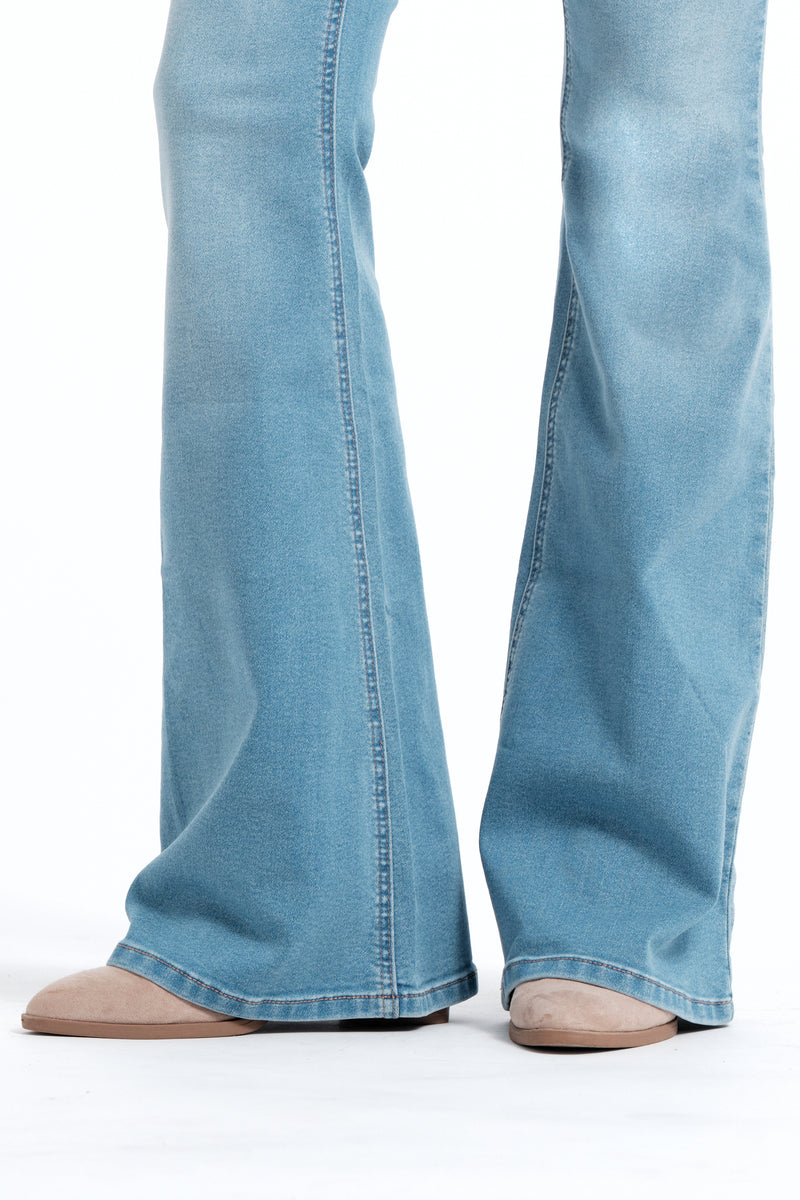 Petite 29" Shapewear Flare Leg Jeans in Light Wash by 1822 Denim