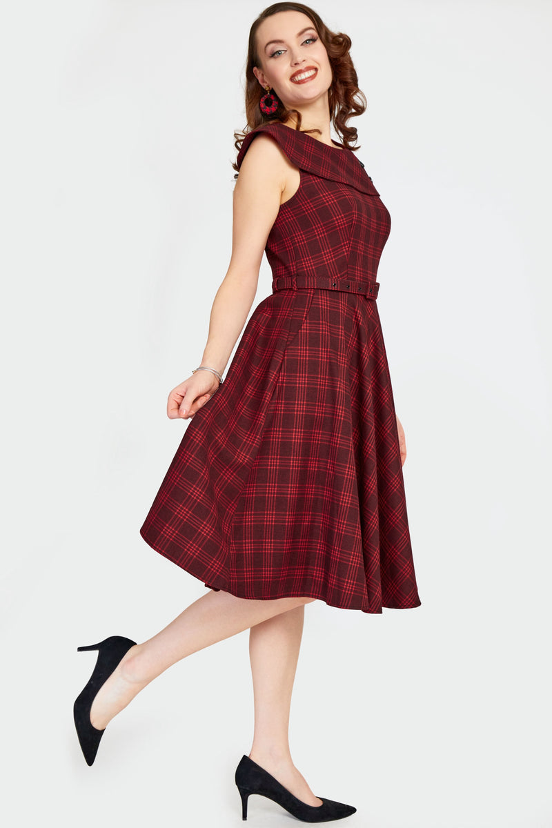 Red Plaid Wide Collar Dress by Voodoo Vixen