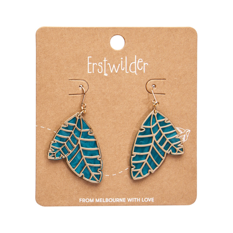Leaf Textured Resin Drop Earrings in Emerald and Gold by Erstwilder