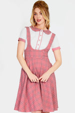 Pink Plaid High Waisted Pinafore Skirt by Voodoo Vixen