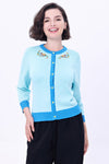 Chameleons Embroidered Skye Cardigan in Blue by Miss Lulo