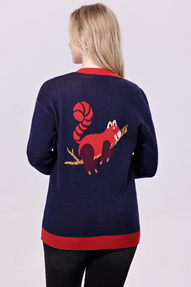 Red Panda and Mushrooms Adley Cardigan by Miss Lulo