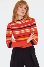 Orange Striped Mock Neck Sweater by Voodoo Vixen