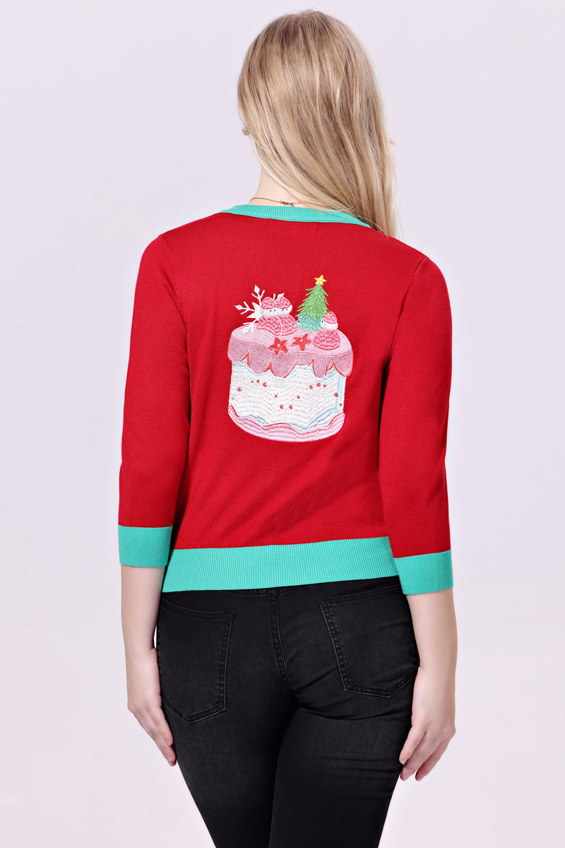 Holiday Cake Embroidered Leslie Cardigan by Miss Lulo