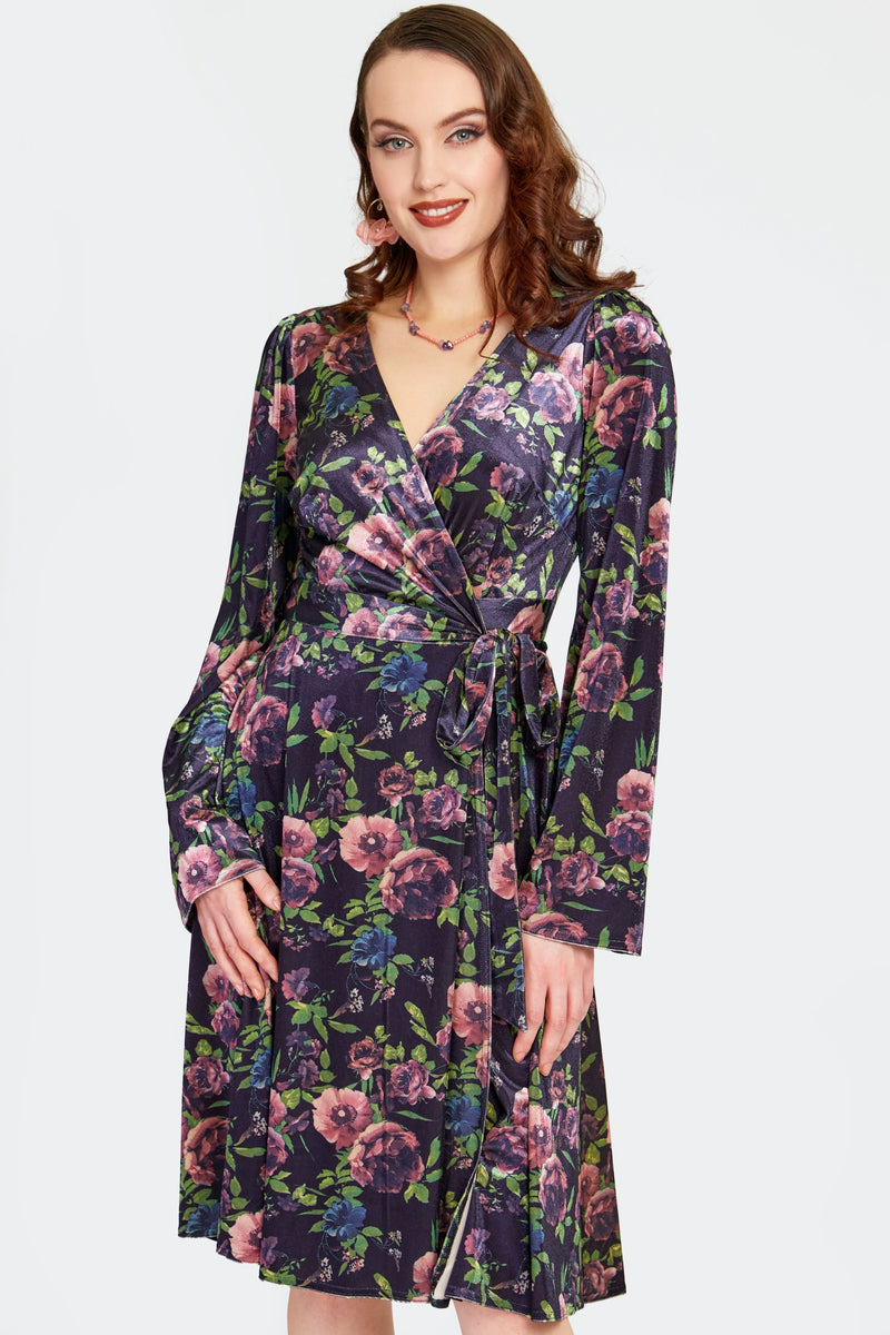 Velvet Flora Bell Sleeve Wrap Dress by Voodoo Vixen