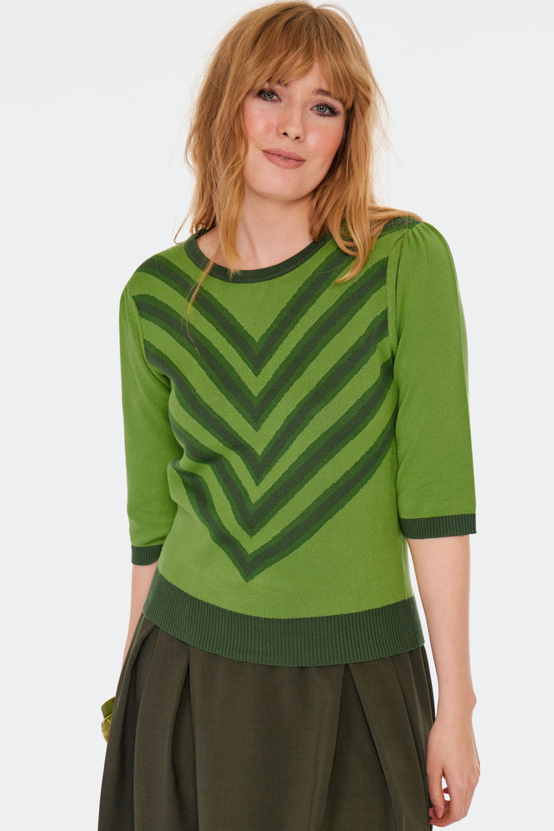 Green V-Pattern Knit Pullover Sweater by Voodoo Vixen