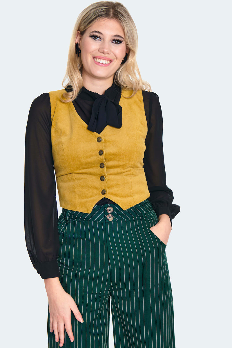 Mustard Corduroy Button-Up Vest by Voodoo Vixen