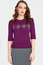 Purple Diamond Floral Embroidered Sweater by Voodoo Vixen