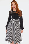 Black and White Striped Suspender Flare Skirt by Voodoo Vixen