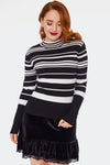 Black and White Striped Mock Neck Sweater by Voodoo Vixen