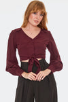 Burgundy Cropped Button Down Top by Voodoo Vixen