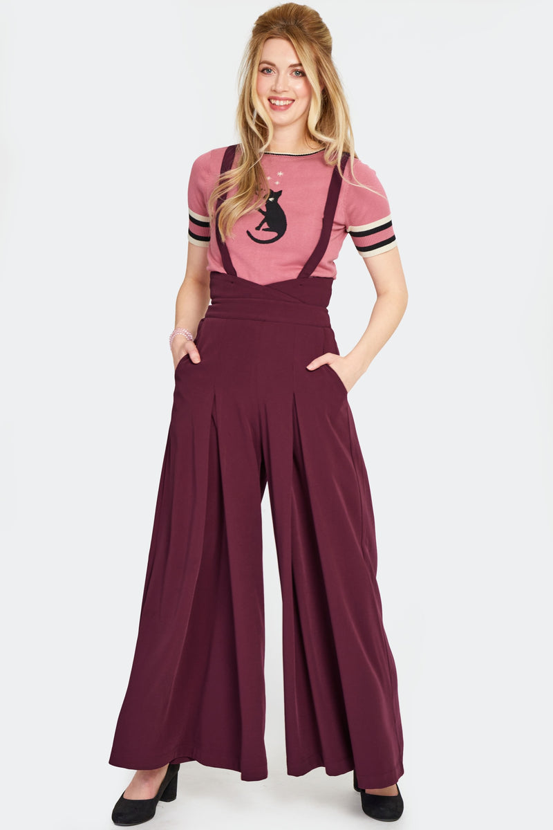 Plum Pleated High Waisted Suspender Pants by Voodoo Vixen