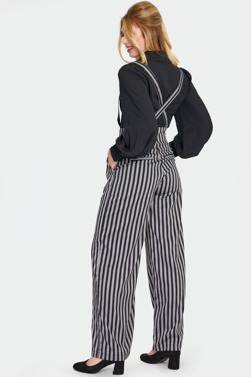 Striped High Waisted Suspender Pants by Voodoo Vixen