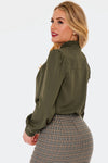 Olive Keyhole Tie-neck Button Down Top by Voodoo Vixen