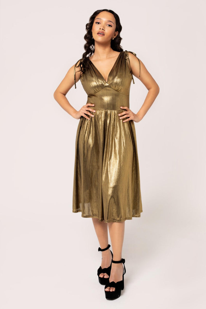 Gigi Gold Midi Dress by Hell Bunny