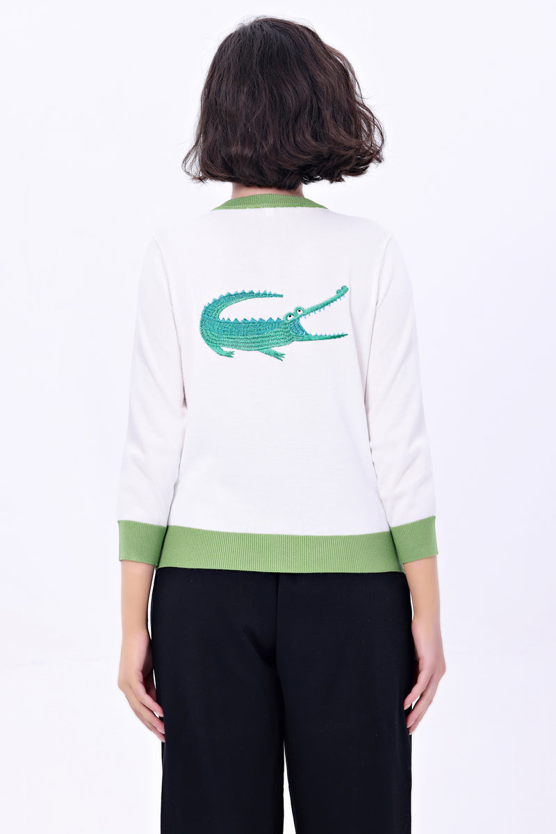 Crocodile Embroidered Leslie Cardigan by Miss Lulo