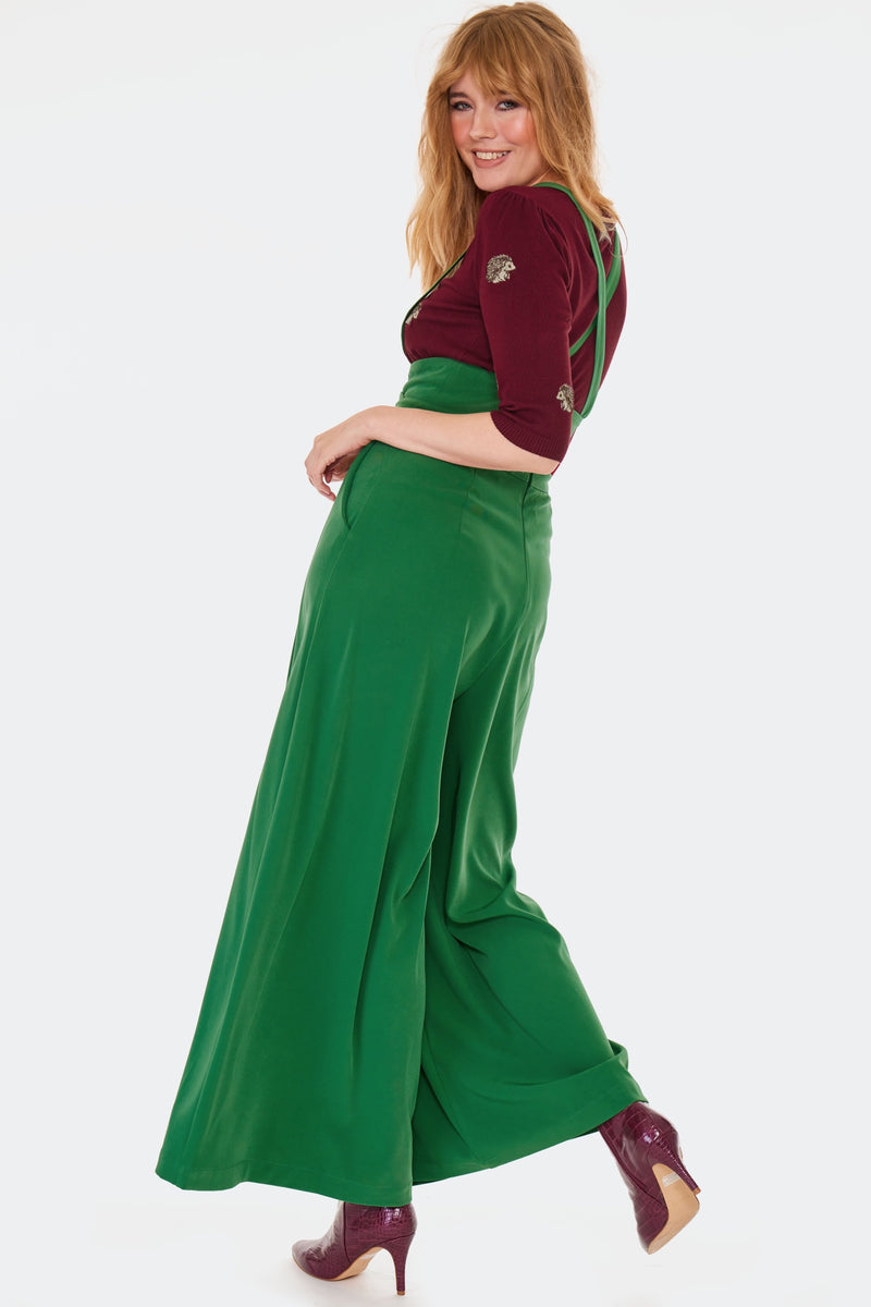 Green Pleated High Waisted Suspender Pants by Voodoo Vixen