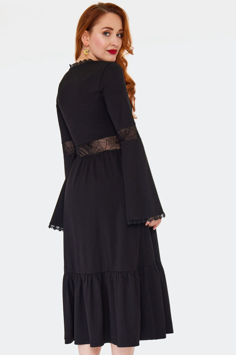 Web Lace Paneled Midi Dress by Voodoo Vixen