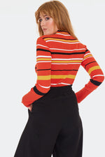 Orange Striped Mock Neck Sweater by Voodoo Vixen