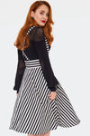 Black and White Striped Suspender Flare Skirt by Voodoo Vixen