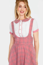 Pink Plaid High Waisted Pinafore Skirt by Voodoo Vixen