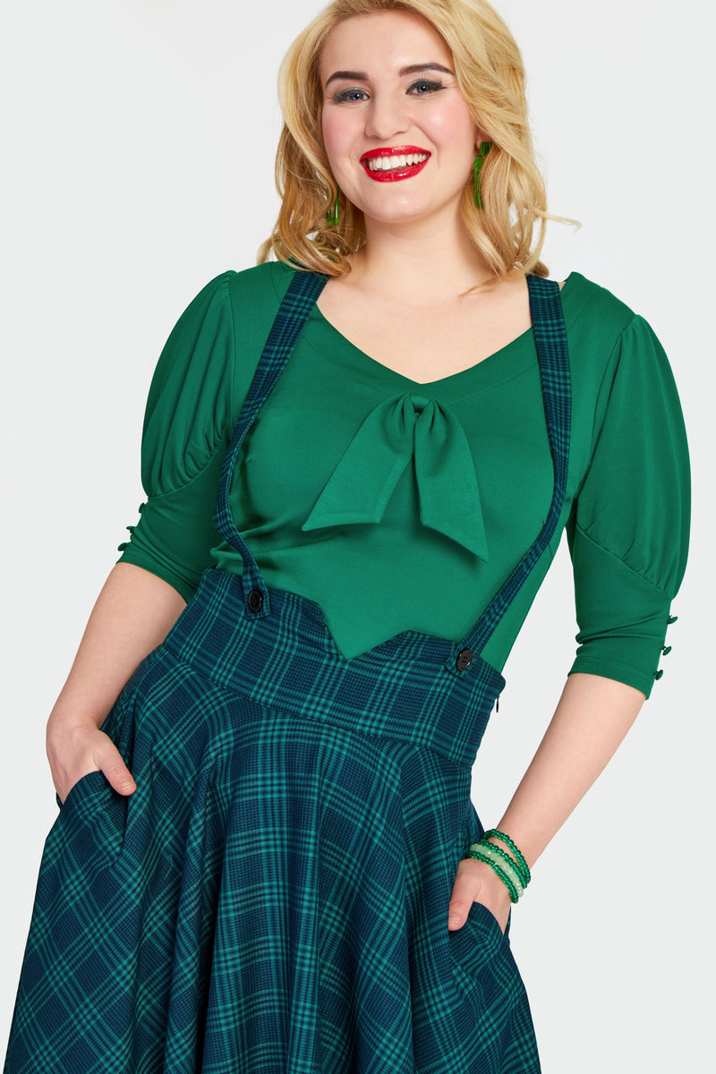 Green Plaid High Waisted Phoebe Skirt by Voodoo Vixen