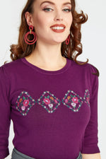 Purple Diamond Floral Embroidered Sweater by Voodoo Vixen