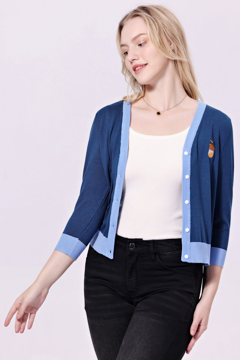 Penguin and Acorn Embroidered Leslie Cardigan by Miss Lulo