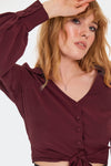 Burgundy Cropped Button Down Top by Voodoo Vixen