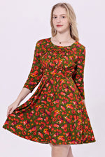 Red Pandas Green 3/4 Sleeve Dress by Miss Lulo