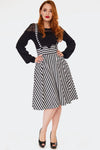 Black and White Striped Suspender Flare Skirt by Voodoo Vixen