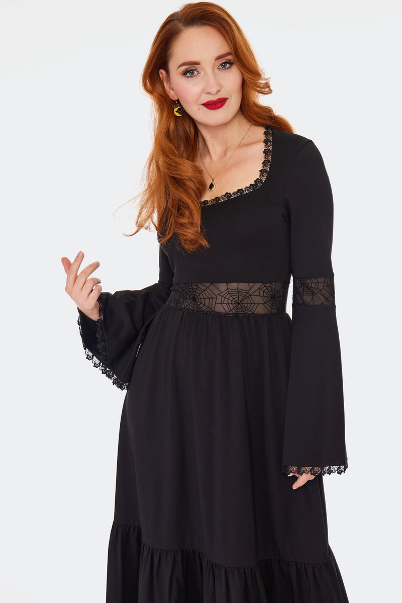 lace panelled midi dress Emerald Coast Lace Panelled Long Sleeve Dress