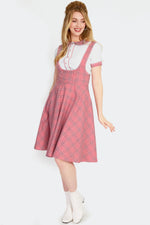 Pink Plaid High Waisted Pinafore Skirt by Voodoo Vixen